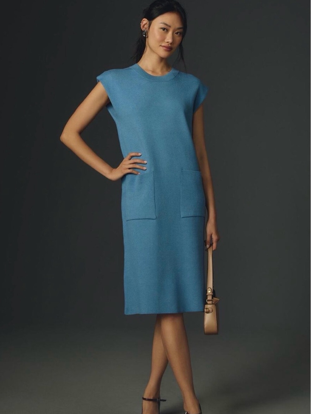 NWT Anthropologie Maeve | Teal Blue Knit Midi Dress with Front Pockets